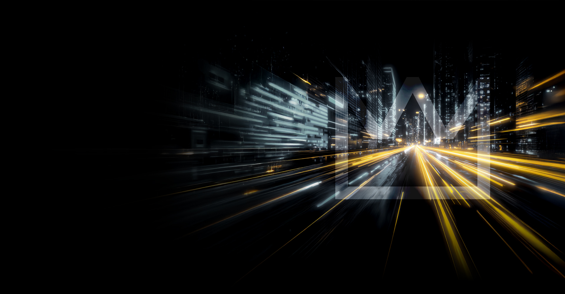 Moderne Stadt bei Nacht mit Lichtspuren und Bewegungseffekt, Symbol für Geschwindigkeit und Digitalisierung